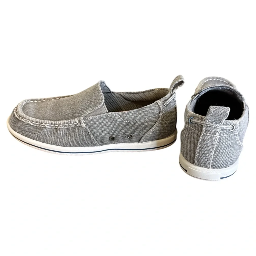 Anchors Edge Bay Gray Canvas Slip On Boat Shoes - Boys Size 2.5